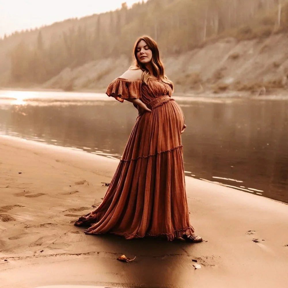 Photo Shooting Pregnancy Dress Comfortable Soft Linen-Cotton Set for Pregnant Women Photos Maternity Two-Piece Dress