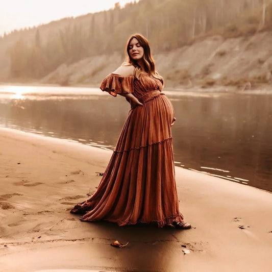  Photo Shooting Pregnancy Dress Comfortable Soft Linen-Cotton Set for Pregnant Women Photos Maternity Two-Piece Dress