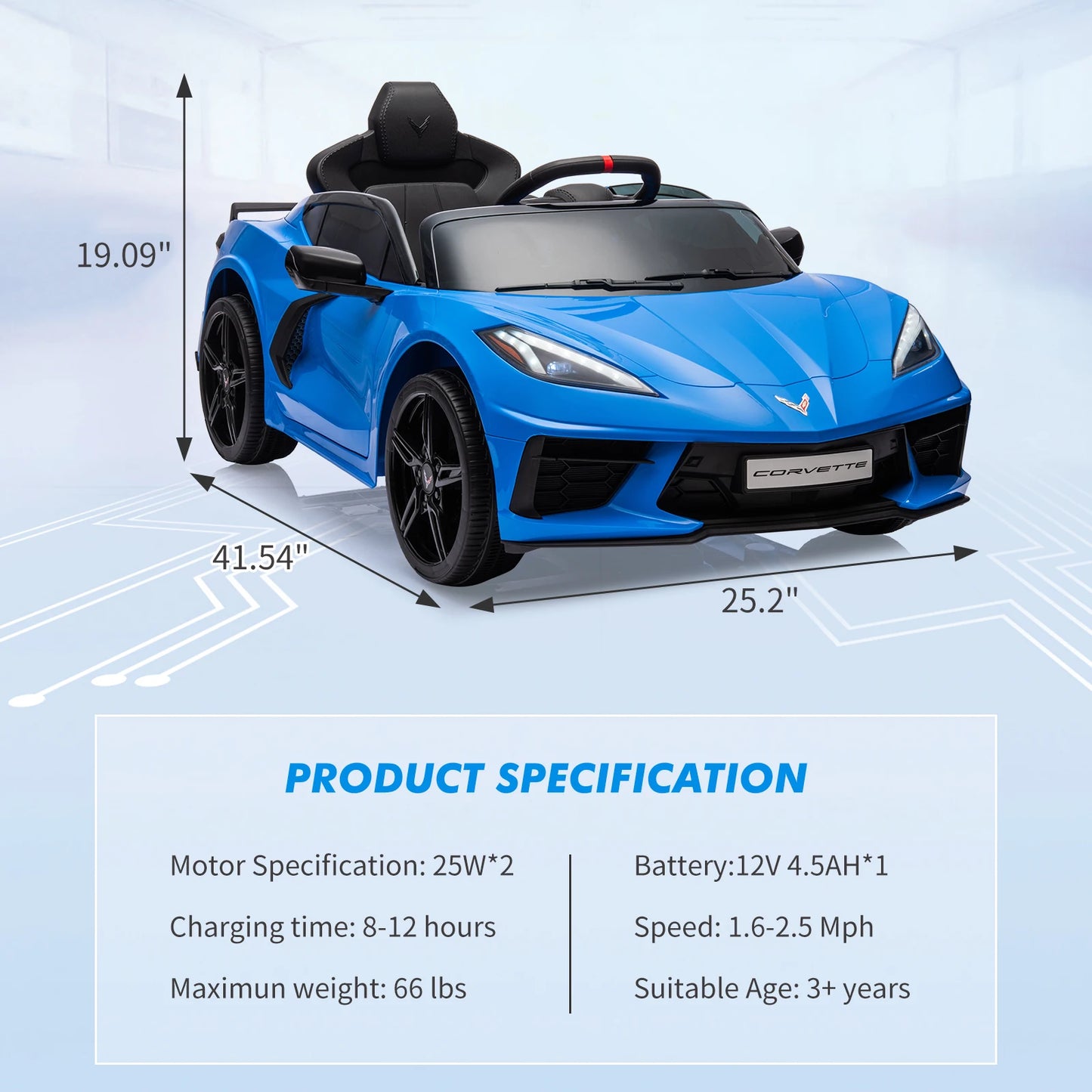 12V Kids Ride on Car Battery Powered Toddlers Electric Sports Car Toy with Remote Control,Visual Dashboard,LED Lights,Music 3-8Y