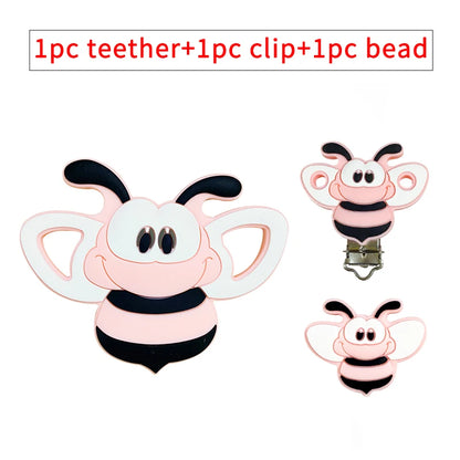 3pcs/set Silicone Cartoon Animal Figure Teether Beads and Clips Baby Teether Pacifier Chain Accessories Teething Jewelry Toys