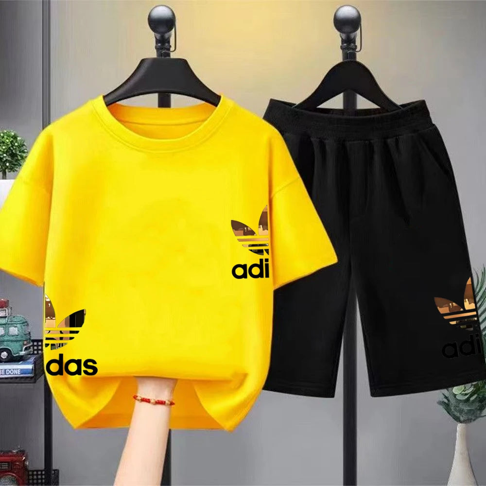 Kids T-shirts Summer Letter stamp O-neck Short Sleeve -Tshirts+Pants Suits 2-12 Years Boys Girls Casual Outfits Children Clothes