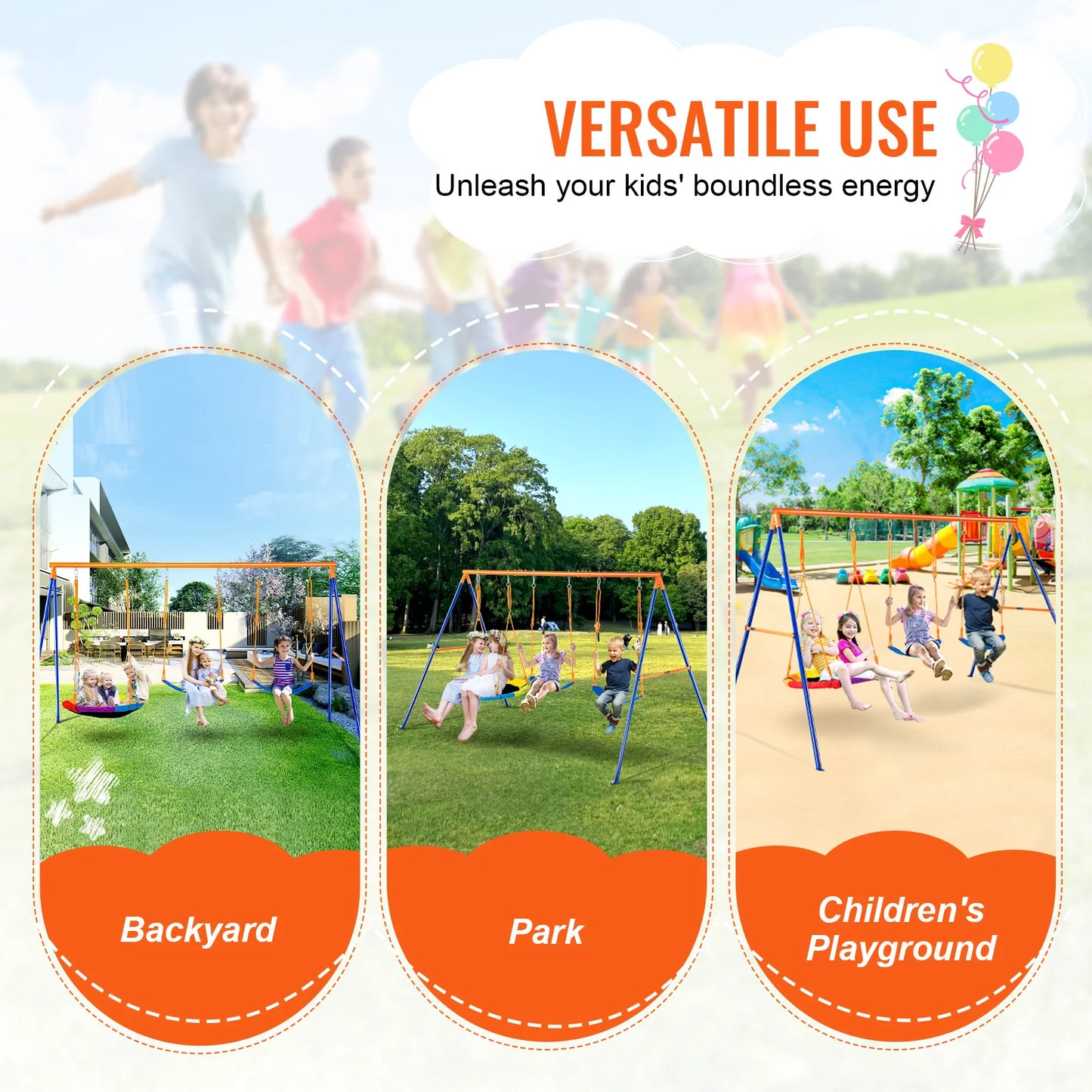 Swing Sets for Backyard 600lbs Capacity Swing Set with 1 Saucer Swing Seat 2 Belt Swing Seats Outdoor for Kids
