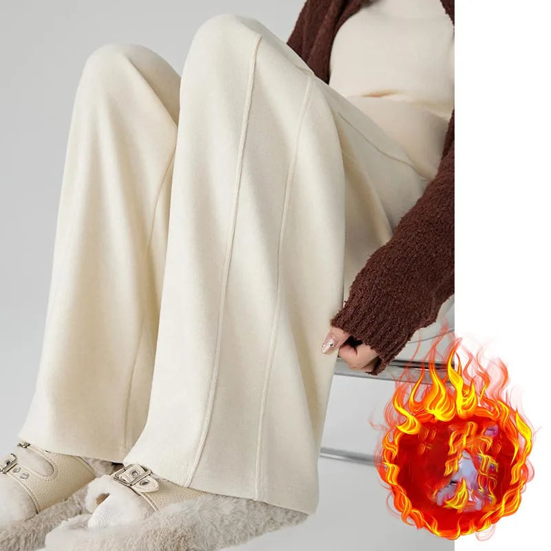 Maternity Pants Fleece-Lined Wide-Leg Sweatpants Autumn/Winter Casual Straight-Leg Pants