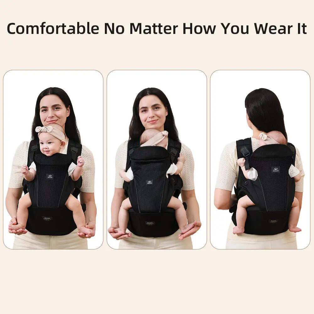 Sunveno Integrated Secure Baby Carrier Effortless Comfortable Baby Carrier Mesh Breathable 4-24months Hands-Free Ergonomic Black