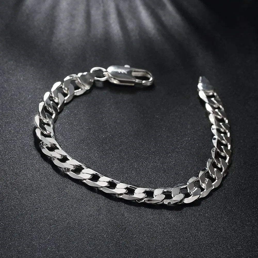 925 Sterling Silver Classic men 6MM 8MM Chain Bracelets necklace Jewelry set for woman Charm Fine Fashion wedding gifts
