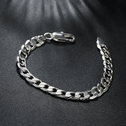 925 Sterling Silver Classic men 6MM 8MM Chain Bracelets necklace Jewelry set for woman Charm Fine Fashion wedding gifts