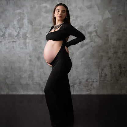 Maternity Sexy Bodycon Dresses Pregnant Photo Dress Square Neck Long Sleeve Wedding Party Pregnant Clothes