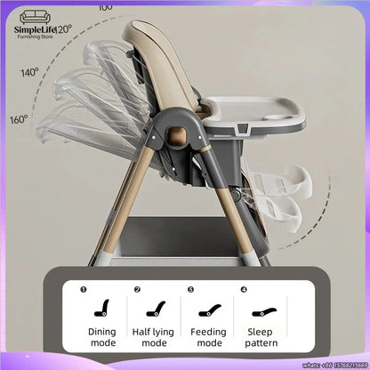 Foldable Baby Dining Chair Portable Highchair Adjustable Height Growth Chair Multifunctional