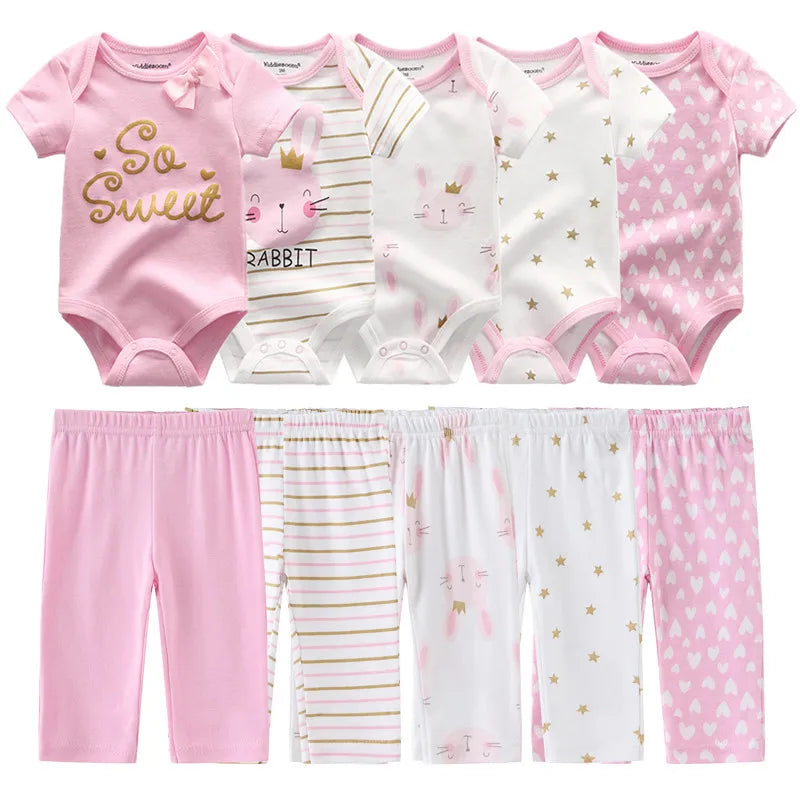 10Pcs Cartoon 100%Cotton Baby Girl & boy Clothes 0-12M Baby Clothes Sets Sleeveless