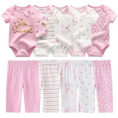 10Pcs Cartoon 100%Cotton Baby Girl & boy Clothes 0-12M Baby Clothes Sets Sleeveless