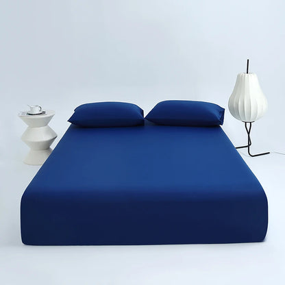 Ice Silk Cooling Fitted Sheet Set with Pillowcases Summer Breathable Mattress Cover Queen King Solid Non Slip Elastic Bed Sheets