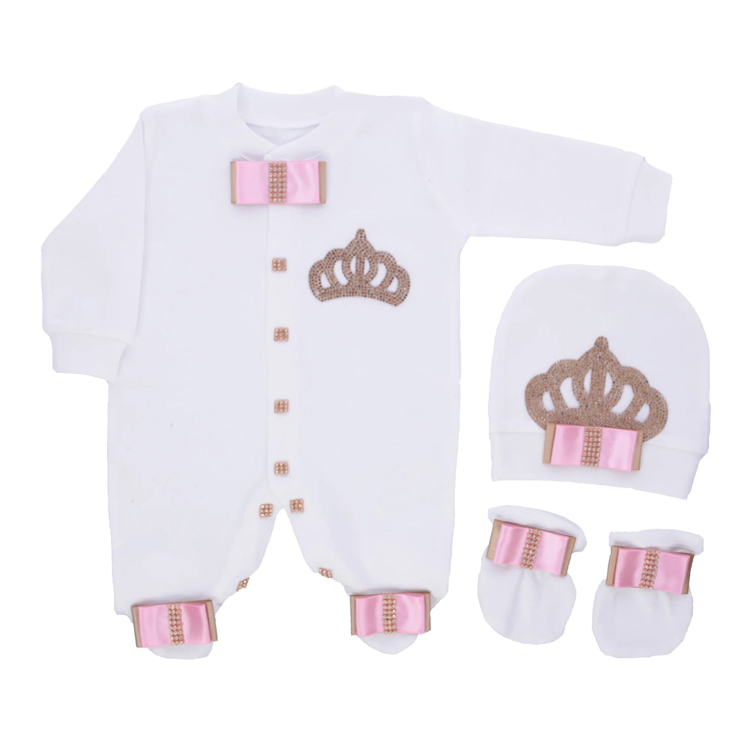 Baby Prince Welcome Home 3pcs Crown Layette Hospital Exit Newborn Outfits Swaddle Set Hello World I'm new Cotton