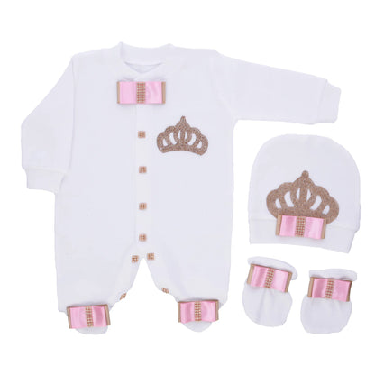 Baby Prince Welcome Home 3pcs Crown Layette Hospital Exit Newborn Outfits Swaddle Set Hello World I'm new Cotton