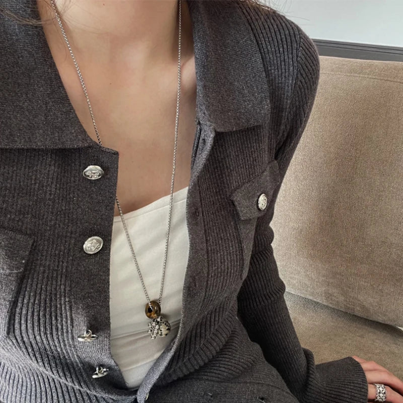 Irregular Tiger Eye Stone Pendant Necklace for Women, Fashion Long Chain Gift for Party, Aesthetic Jewelry Accessories
