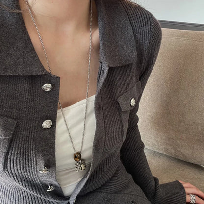 Irregular Tiger Eye Stone Pendant Necklace for Women, Fashion Long Chain Gift for Party, Aesthetic Jewelry Accessories