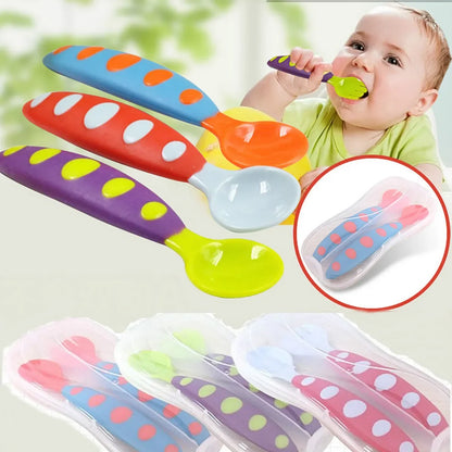 2pc Baby Spoon Fork Set Children Tableware Children Utensil Safety Tableware Infant Solid Feeding Flatware for Baby Feeding Bowl