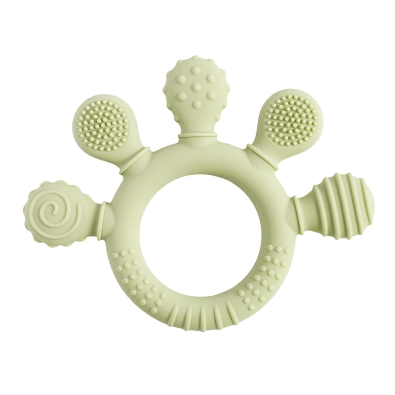 BPA Free Silicone Teether Food Grade Baby 0-12 Toys Teething Rattle Sensory Toys for Toddlers Silicone Hand Bell Soothing Toys
