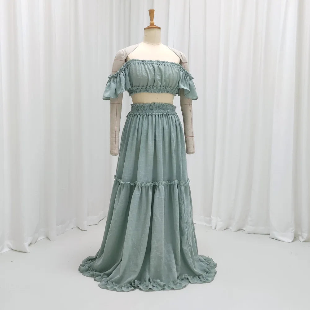  Photo Shooting Pregnancy Dress Comfortable Soft Linen-Cotton Set for Pregnant Women Photos Maternity Two-Piece Dress