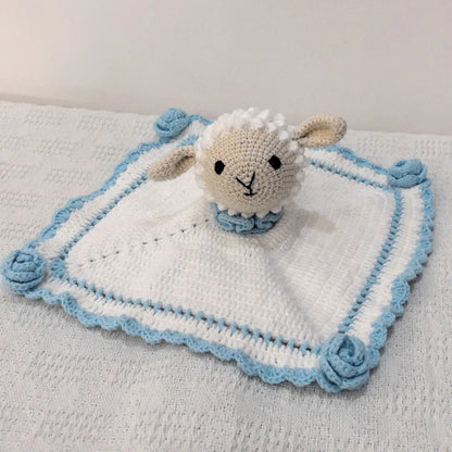 Newborn Educational Ring Teething Toy Baby Cartoon Lamb sheep Wooden Ring Rattle Crochet Wool Toy Customize Pacifier chain Towel
