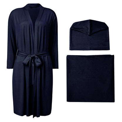 Maternity Robe Matching Baby Receiving Blanket Mommy Labor Delivery Night-robe with Swaddle Set Hospital Home Nursing Clothing