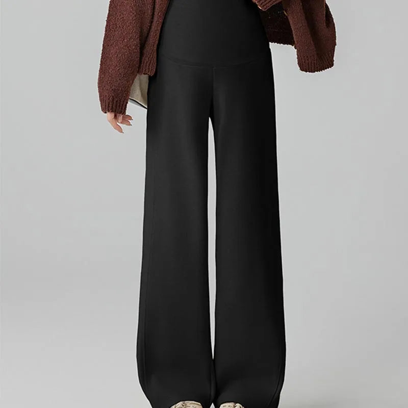 Maternity Pants Fleece-Lined Wide-Leg Sweatpants Autumn/Winter Casual Straight-Leg Pants
