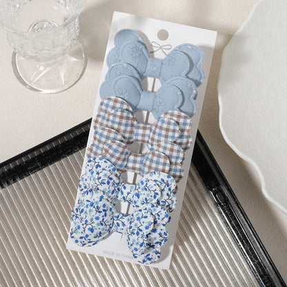 4/6pcs Candy Colorful Hair Bows Clips Girl Cotton Printed Lovely Fabric Hairpins