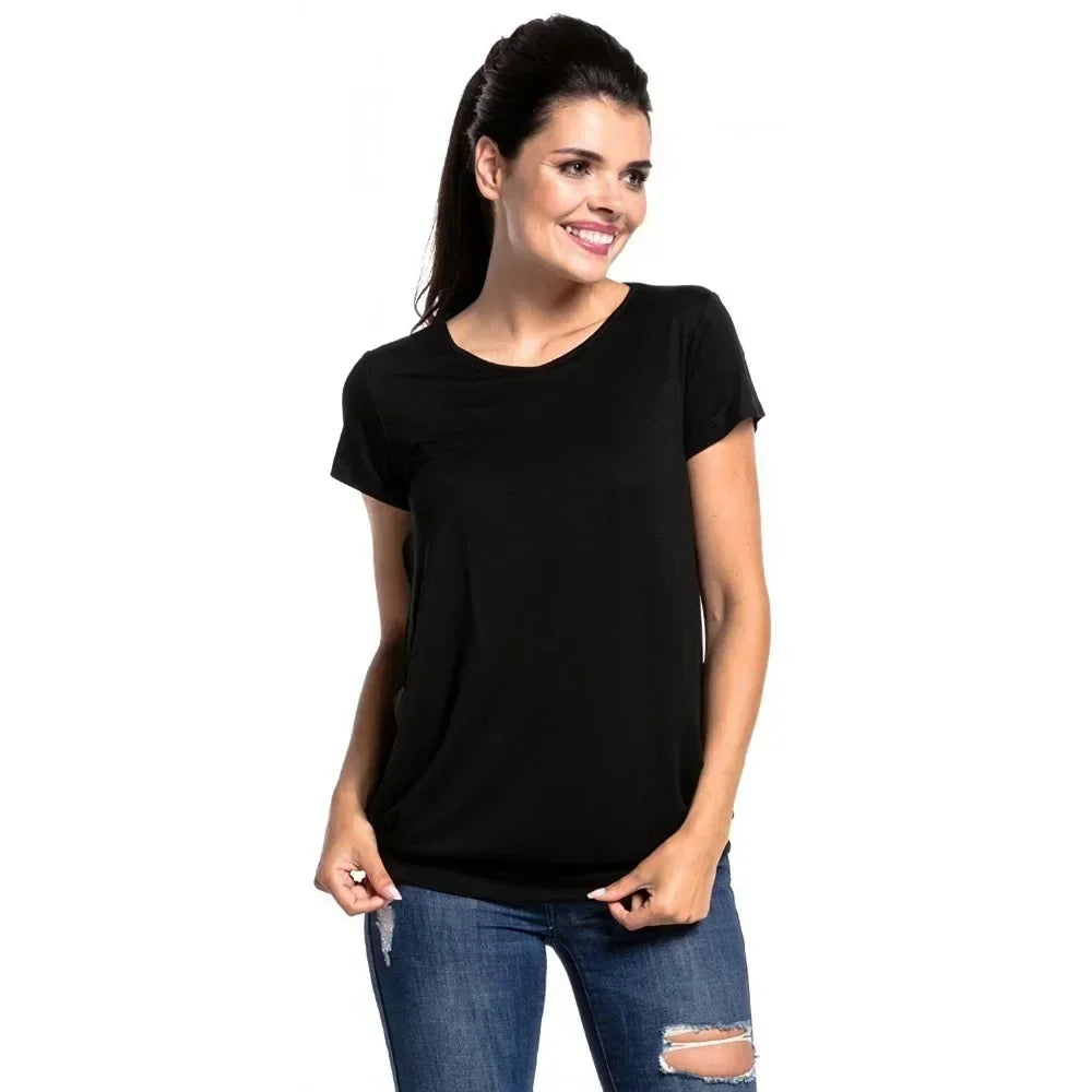 Women's Short Sleeve Pure Colour T-shirts Maternity Clothes Pregnant Blouse Nursing Tops Breastfeeding