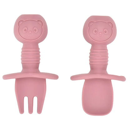 4Pcs/Set Baby Safe Silicone Dining Plate Solid Cute Cartoon Children Dishes Smile Face Baby Tableware Set Retro Kids Plate
