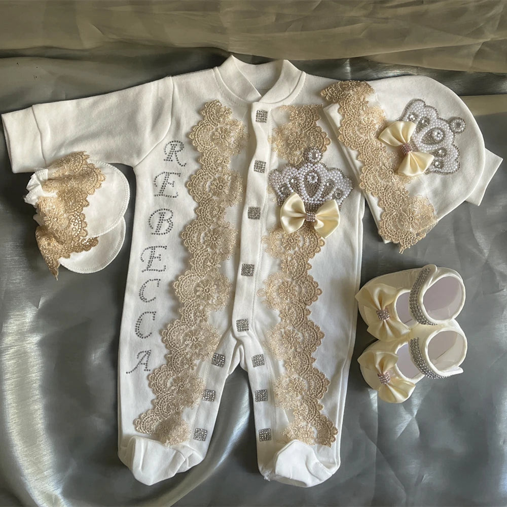 Onesie Baby Girl Crown Purple Home Coming Outfit Layette Jewels set Baptism Take Me Home Outfit Baby shower gift Newborn Gifts