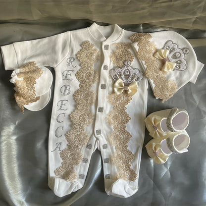 Onesie Baby Girl Crown Purple Home Coming Outfit Layette Jewels set Baptism Take Me Home Outfit Baby shower gift Newborn Gifts