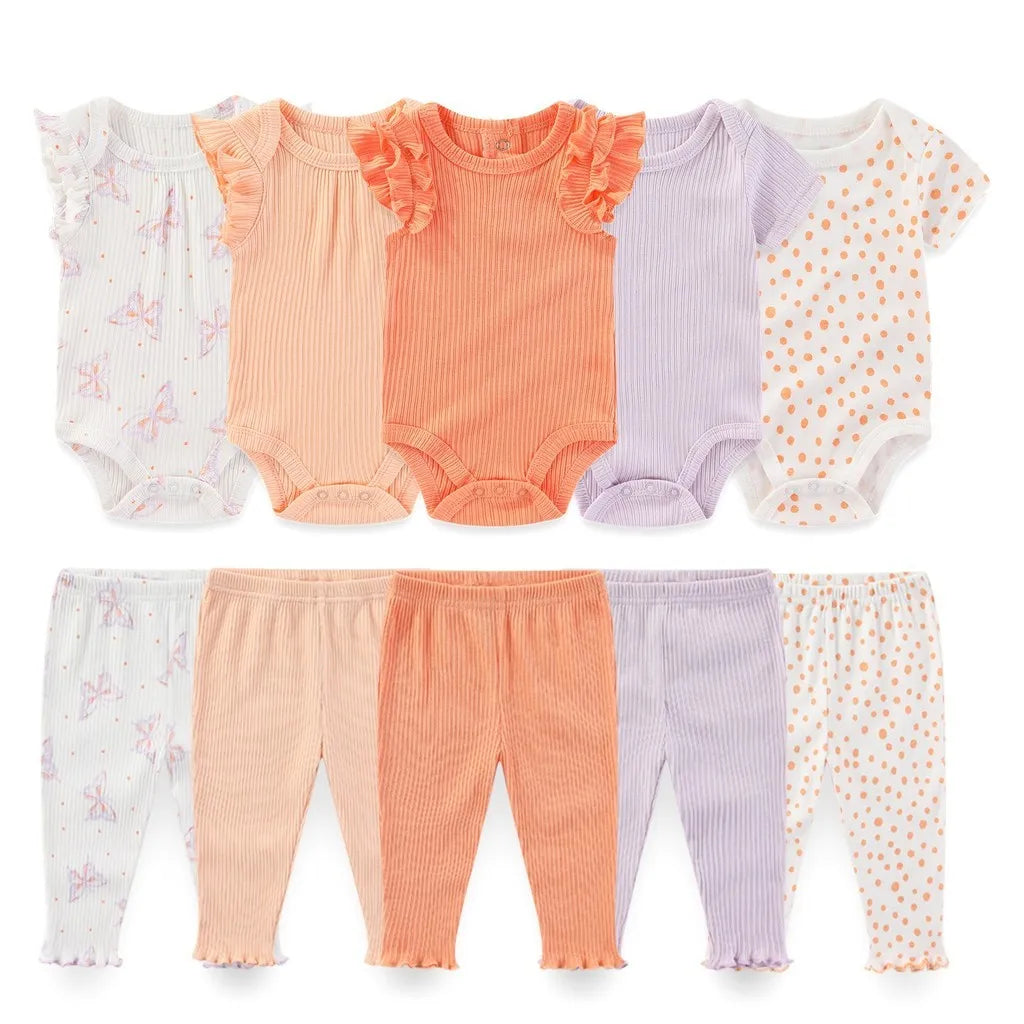 10Pcs Cartoon 100%Cotton Baby Girl & boy Clothes 0-12M Baby Clothes Sets Sleeveless