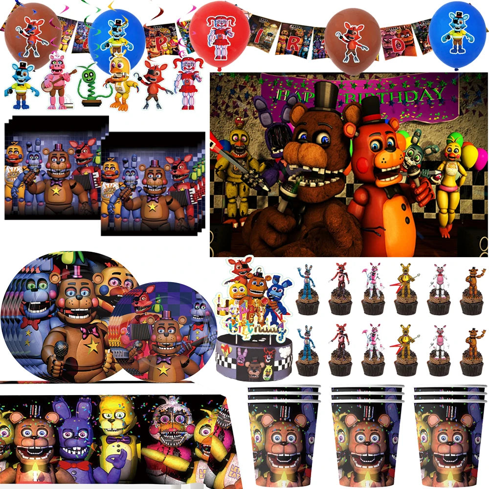 FNAF Five Nights Freddyed Birthday Party Decorations Balloons Plate Banner Tableware Set for Baby Shower Party Favors Kids Gifts