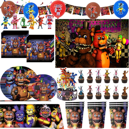 FNAF Five Nights Freddyed Birthday Party Decorations Balloons Plate Banner Tableware Set for Baby Shower Party Favors Kids Gifts