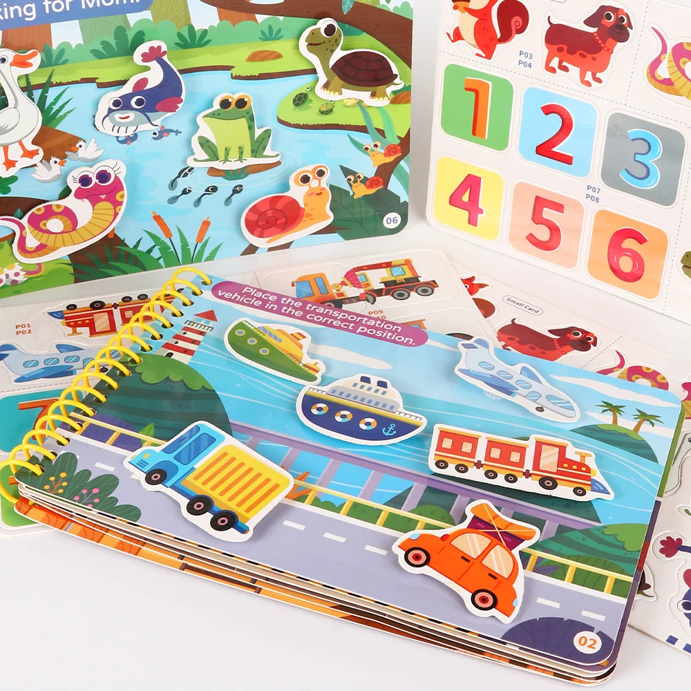Children Quiet Busy Book 4 Themes Cartoon Travel Sticker Books Kids DIY Sticker Educational Game