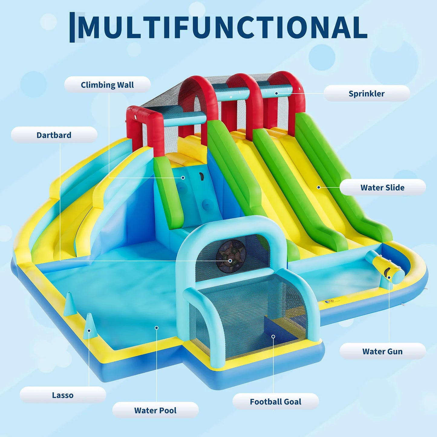 Indoor Outdoor Inflatable Bounce Castle w/3 Water Slides