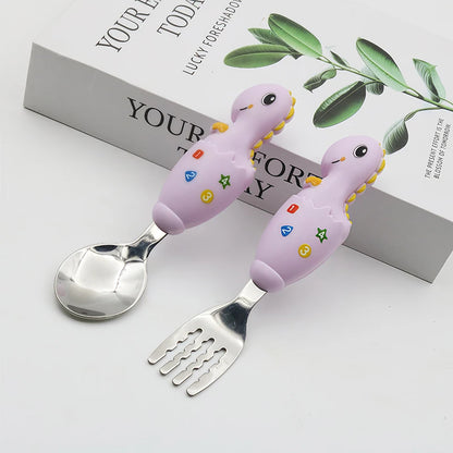 2-piece Children Spoon Forks Kids Stainless Steel Kids Cutlery Portable Baby Feeding Utensils Baby Spoons Baby Tableware Set