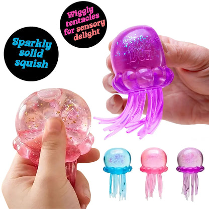 Nee Doh Jellyfish & Cube Squish Toy, Stress Relief Fidget Toy, Sensory for Kids & Adults