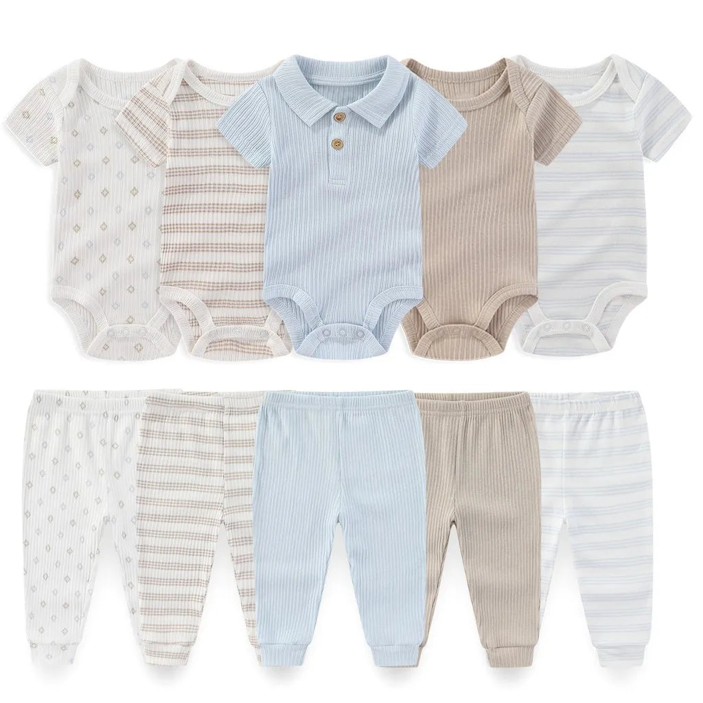 10Pcs Cartoon 100%Cotton Baby Girl & boy Clothes 0-12M Baby Clothes Sets Sleeveless