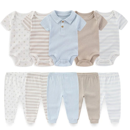 10Pcs Cartoon 100%Cotton Baby Girl & boy Clothes 0-12M Baby Clothes Sets Sleeveless