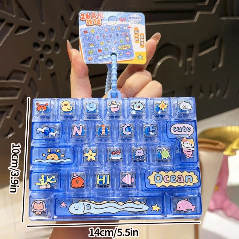 26-keycap Keyboard Keychain Button Clicker Decompression Toy Cartoon Anti Stress Keyboard Keychains Pendant Fidget Toys Gifts