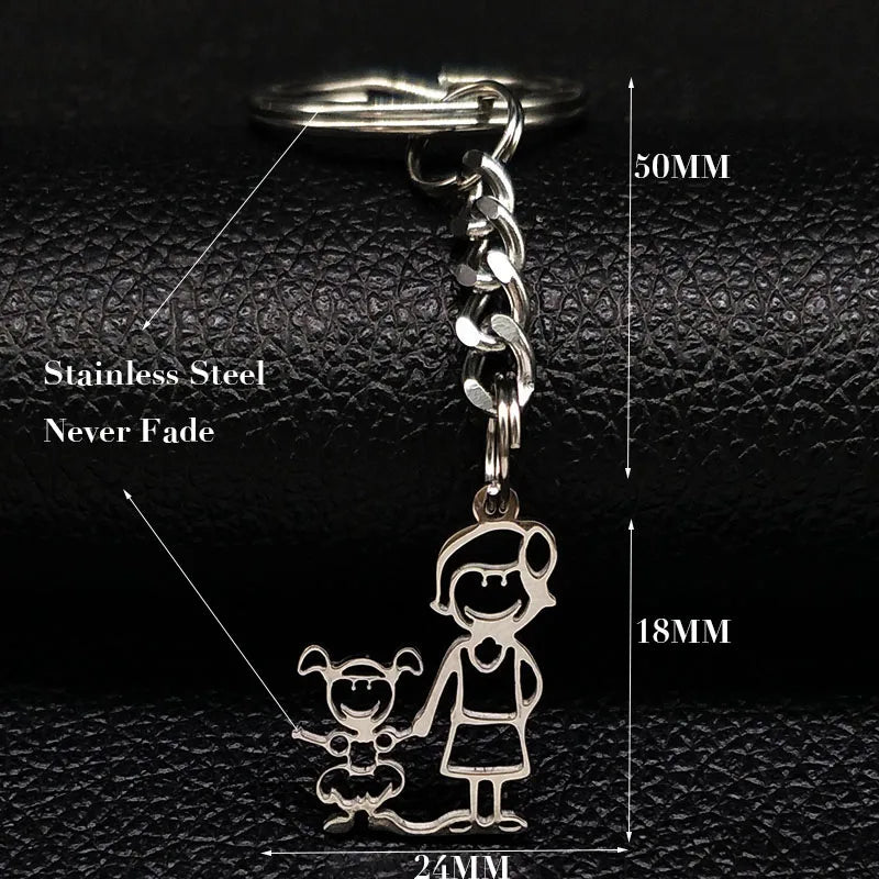 Family Boy Girl Mom Dad Gift Stainless Steel Key Ring Jewelry Silver Color Keychain Christmas Gifts