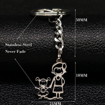 Family Boy Girl Mom Dad Gift Stainless Steel Key Ring Jewelry Silver Color Keychain Christmas Gifts