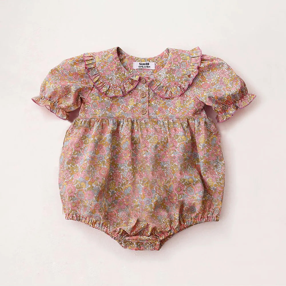 Baby Girls Cotton Linen Romper, Sleeveless Embroidered Summer Outfit (0–2 Years)