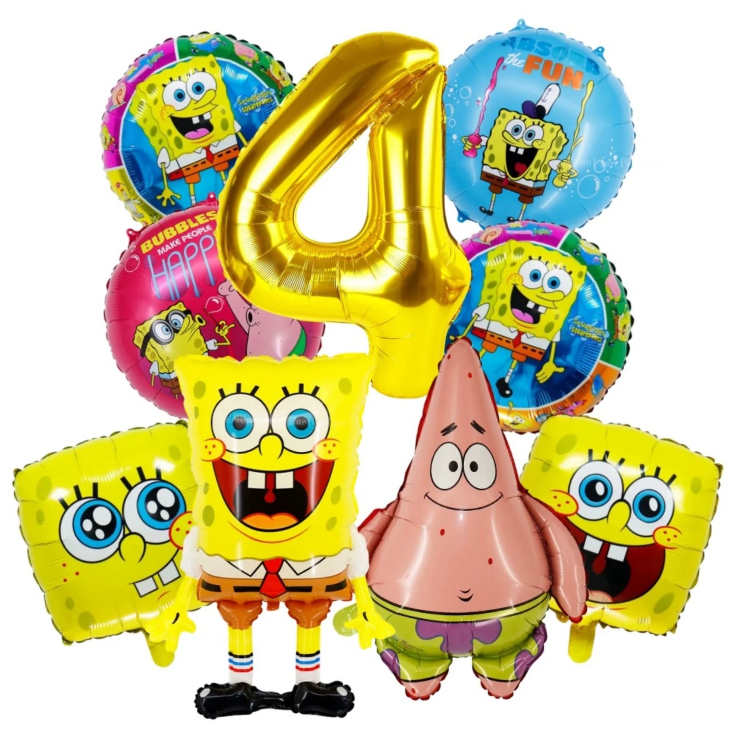 9Pcs Spongebob SquarePants Balloon Set Patrick Star Theme Foil Number Balloons for Kids Birthday Baby Shower Party Decorations
