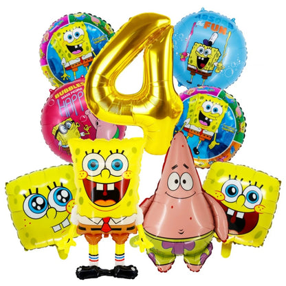 9Pcs Spongebob SquarePants Balloon Set Patrick Star Theme Foil Number Balloons for Kids Birthday Baby Shower Party Decorations