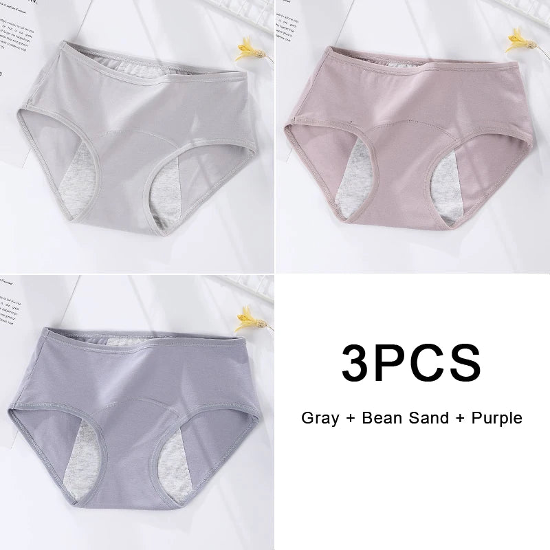 3PCS/set Women's menstrual briefs large flow postpartum water absorption leakproof pure cotton