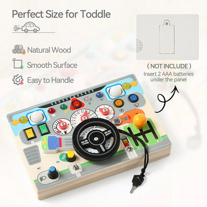 Montessori Busy Board Sensory Toys Wooden Steering Wheel Switch Control Board for Children Travel Activities Games Gifts Toy