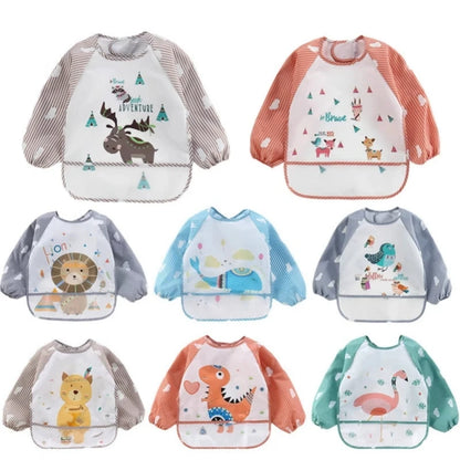 2pcs Waterproof Full Sleeve Baby Bibs Children Apron Long Sleeve Feeding Smock Kids Eating Breastplate Infant Scarf Clothing