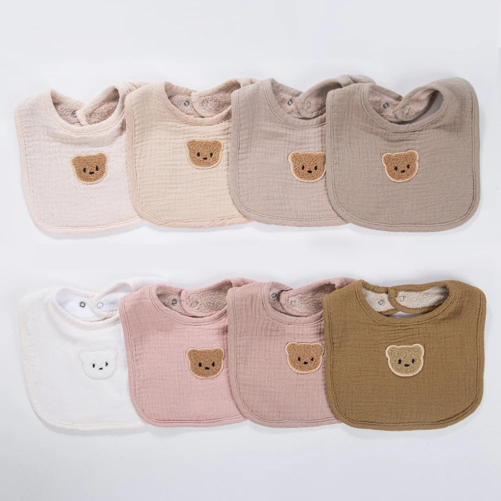 Cute Bear Cotton Baby Bibs Saliva Towel U-Absorbent Pockets Children Kids Boys Girls Feeding Burp Clothes