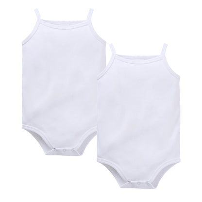 100% Cotton Baby Bodysuit Set for Girls Solid White Sleeveless Rompers (0–24 Months), Available in 1–6 Pieces